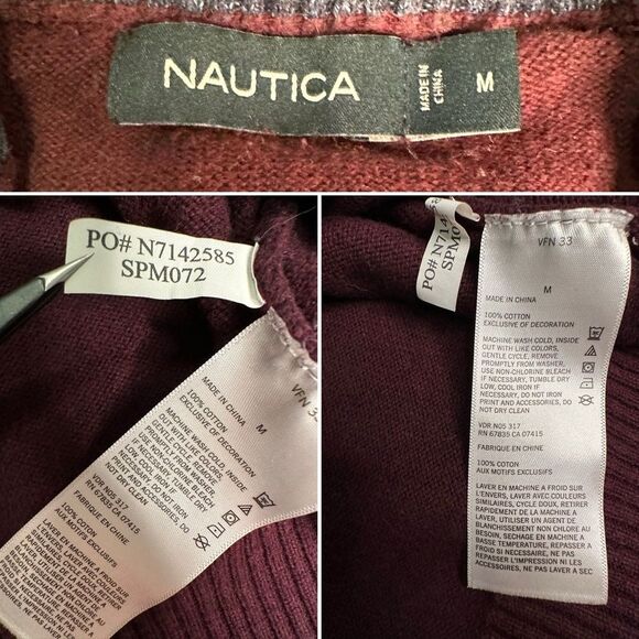 Nautica Men’s Medium Burgundy Red Pullover 1/4 Zip Casual Tight Knit Sweater - Picture 12 of 12